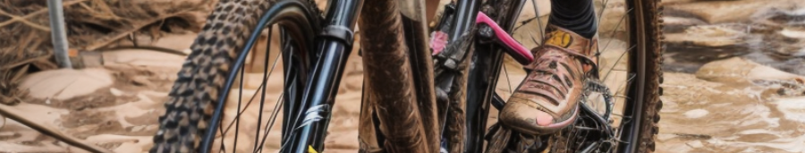 Mujer sonriente en competición de mountain bike mostrando su entusiasmo tras completar una carrera, con rodado de una bici adecuado para adultos. La ciclista, embajadora de Speedsix México, luce un uniforme de ciclismo de color rosa y gafas de sol, en una pista de tierra.